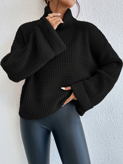 Pull gaufré col montant et épaules tombantes pour femme – Maille bleu vif