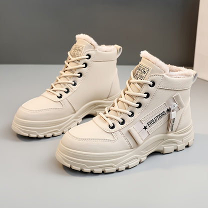 Botas de plataforma de invierno para mujer - Zapatos de invierno cálidos, casuales, con cordones y antideslizantes