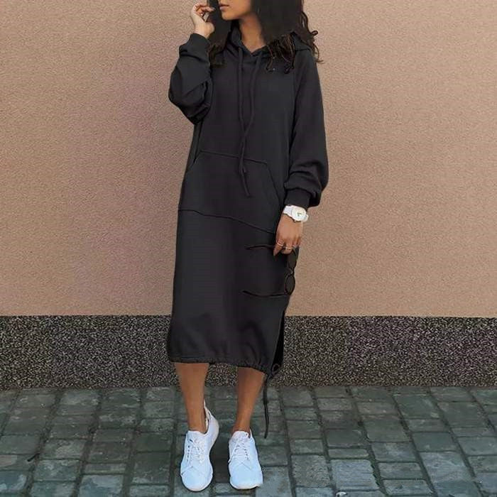 Sudadera larga con capucha para mujer – Bolsillo con cordón Ajuste casual
