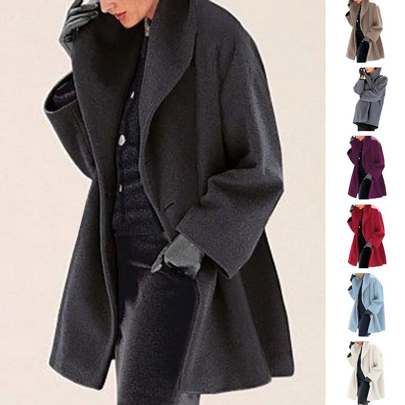 Women’s Loose Woolen Sweater Coat – Casual Round Neck Winter Jacket