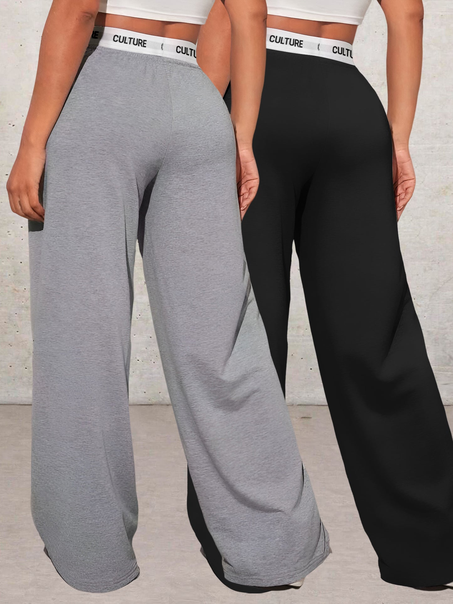 Conjunto de dos piezas con estampado geométrico de amor para mujer – Pantalones de cintura alta y pierna ancha