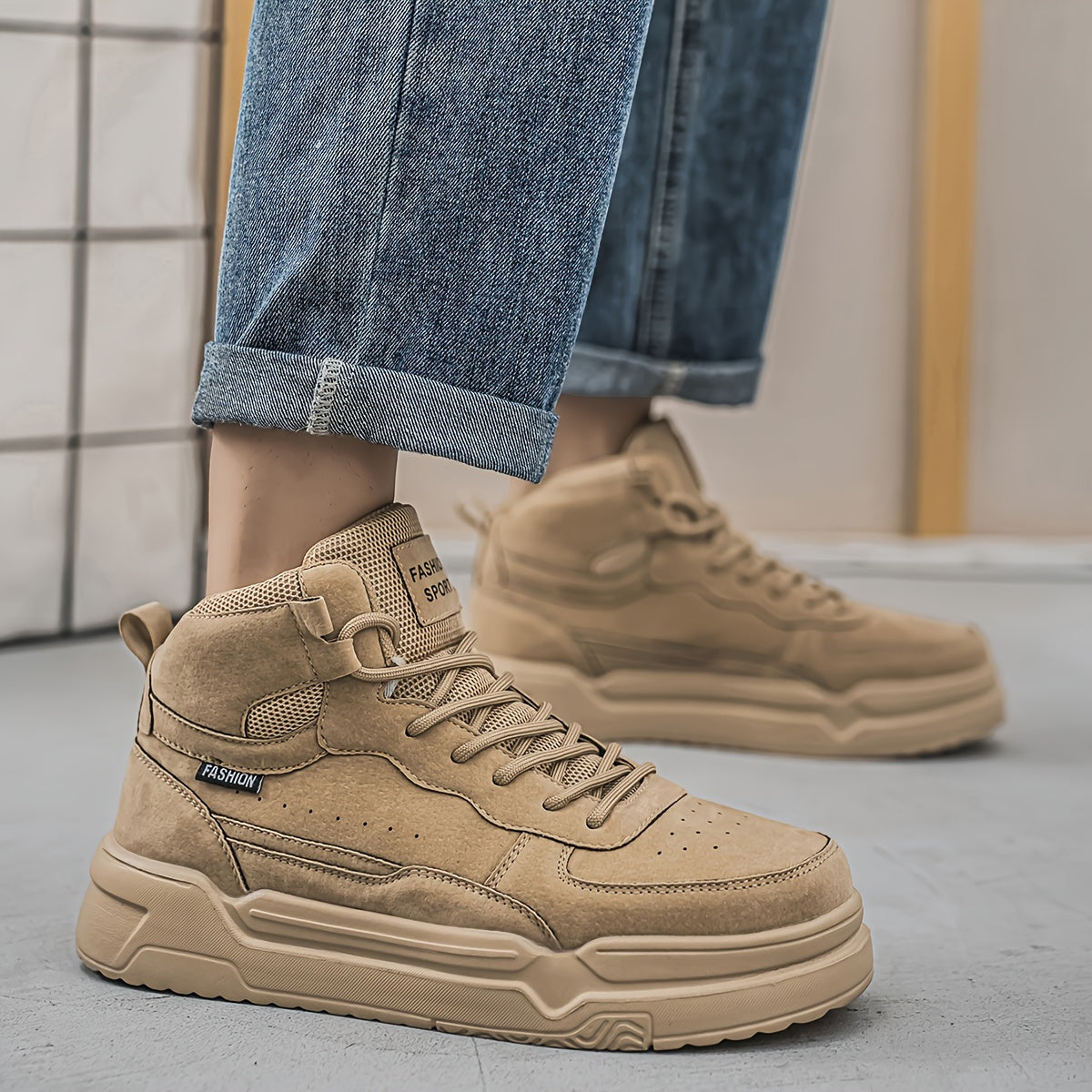 Zapatillas de deporte urbanas de caña alta para hombre – Zapatillas deportivas con cordones