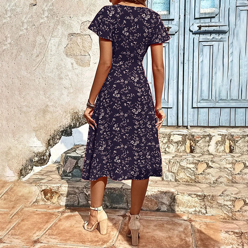 Boho Floral Button-Up Maxi Dress – Split Summer Beach Dress