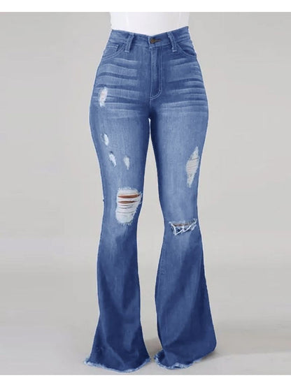 Vaqueros Acampanados de Talle Alto – Denim Elástico Ajustado con Rasgaduras