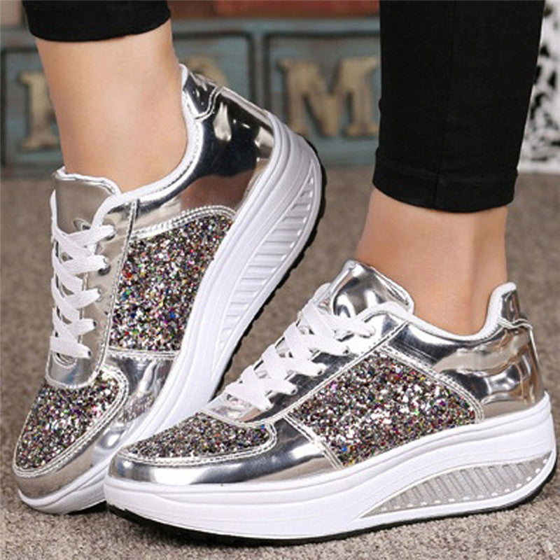 Zapatillas Altas con Lentejuelas Loom & Soul™ para Mujer – Zapatos Vulcanizados de Lona y Cuero con Tira Trasera