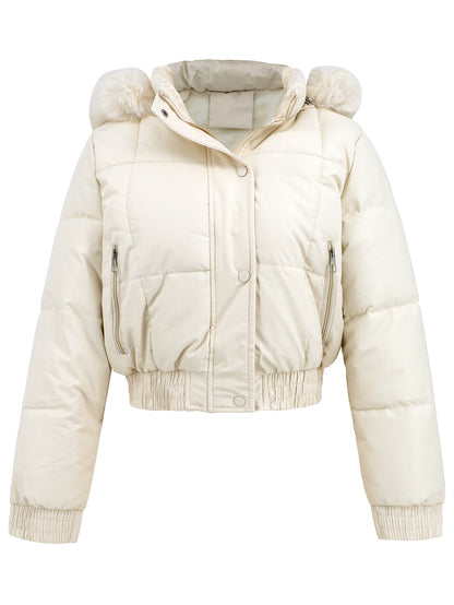 Loom & Soul™ Chaqueta de invierno acolchada de algodón para mujer – Elegante abrigo grueso y cálido en caqui, negro o blanco