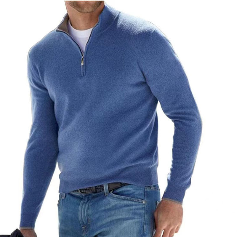 Suéter con cremallera y cuello en V para hombre – Jersey informal con tacto de cachemira para otoño