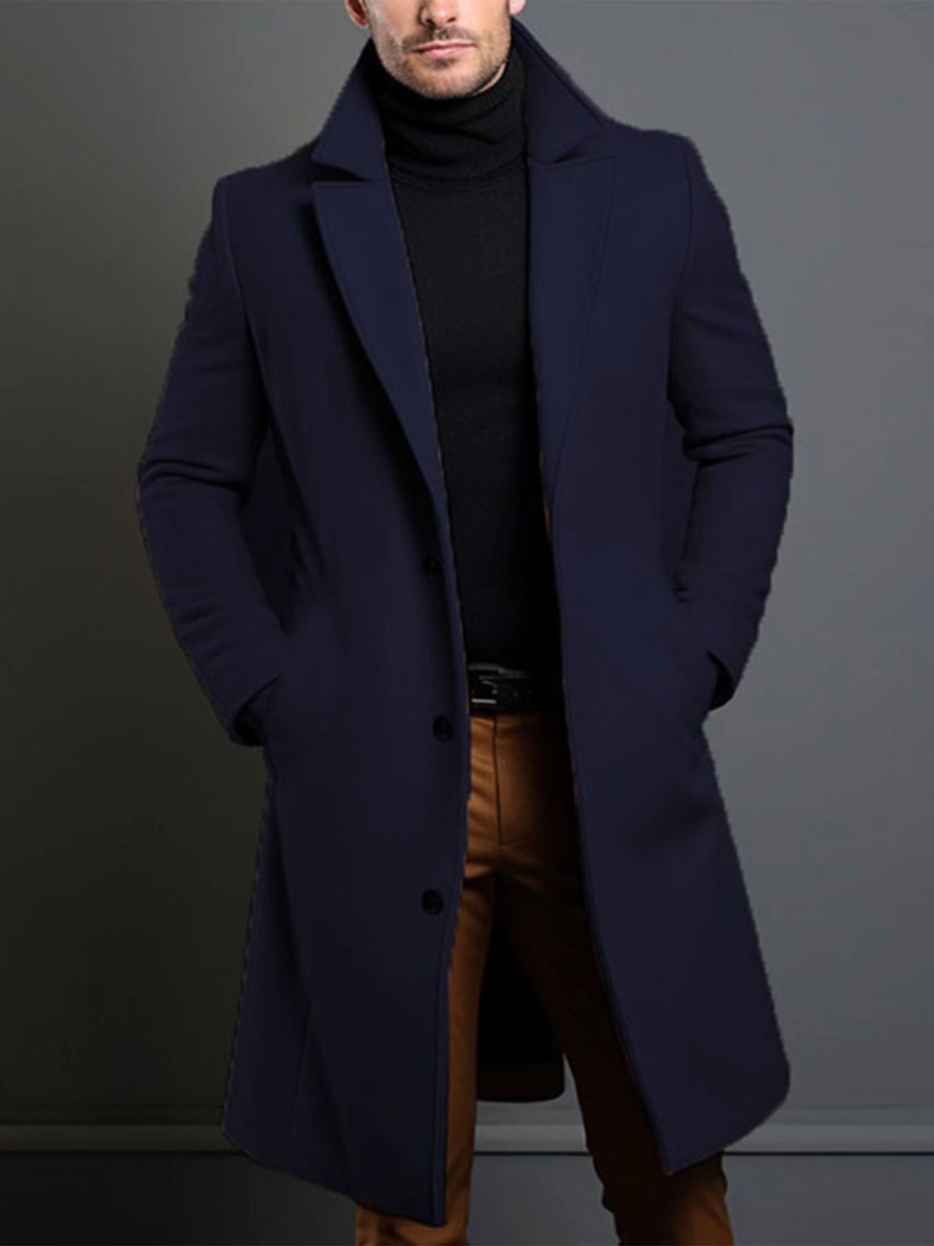 Abrigo clásico de solapa para hombre – Chaqueta de invierno de una sola botonadura