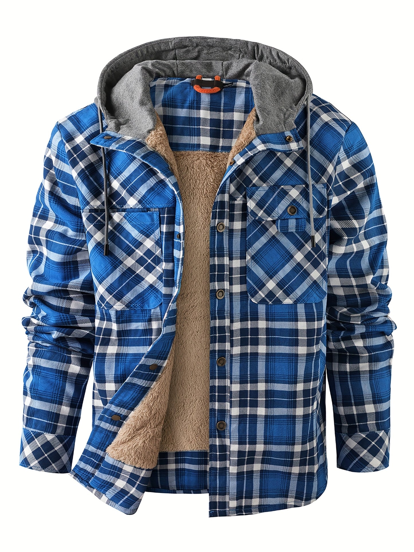 Veste à capuche en flanelle écossaise pour homme – Manteau en tartan à boutonnage asymétrique