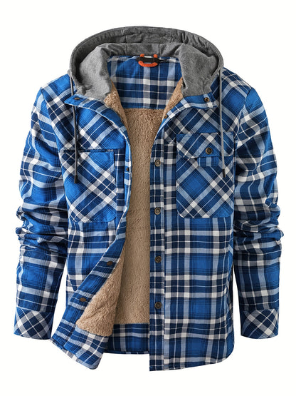Veste à capuche en flanelle écossaise pour homme – Manteau en tartan à boutonnage asymétrique