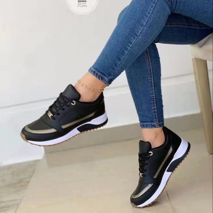 Zapatillas planas con cordones para mujer Loom & Soul™ – Zapatos informales transpirables de PU charol con suela suave de PU