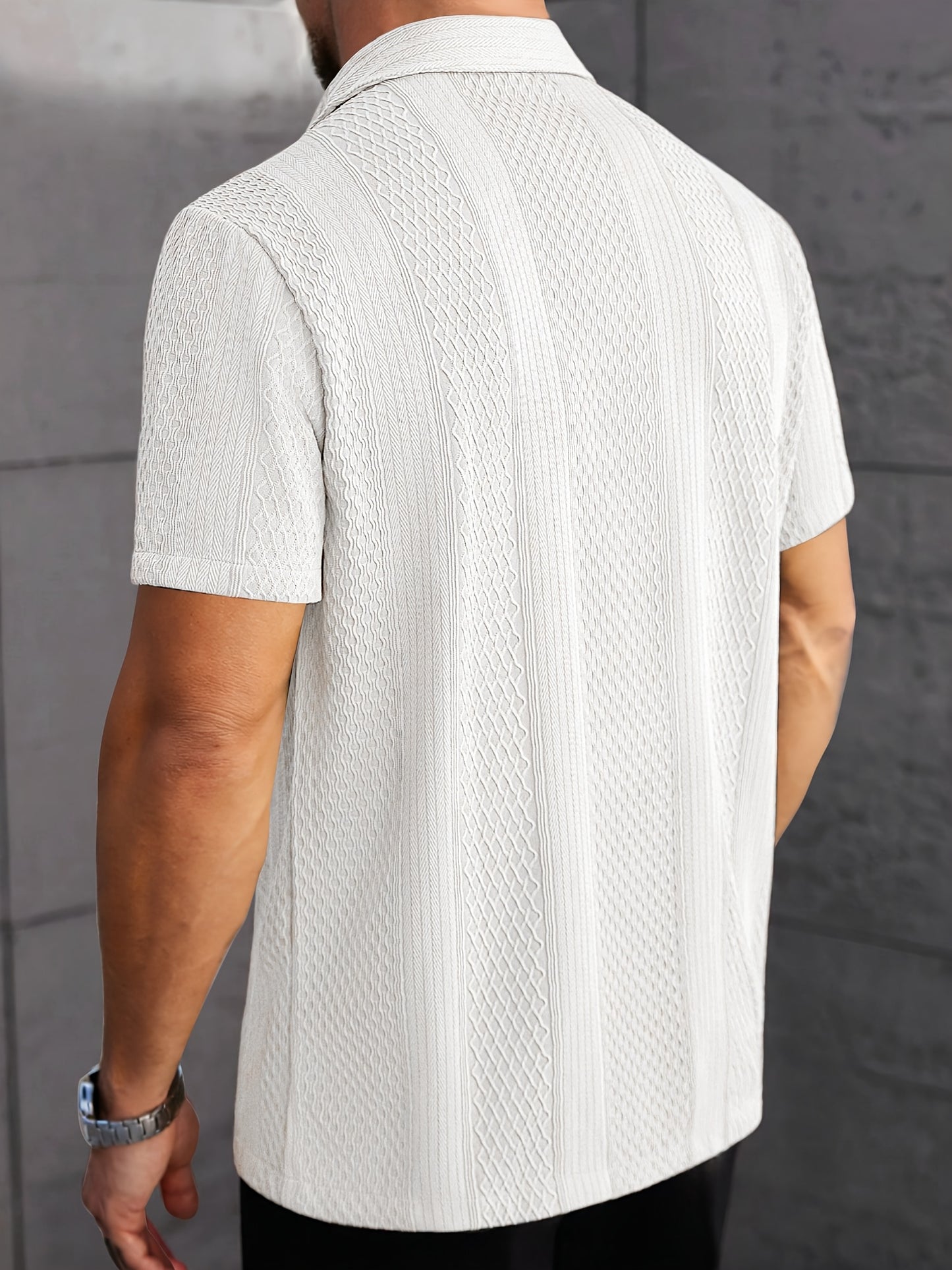 Camisa de manga corta de jacquard para hombre - Abotonada informal de verano