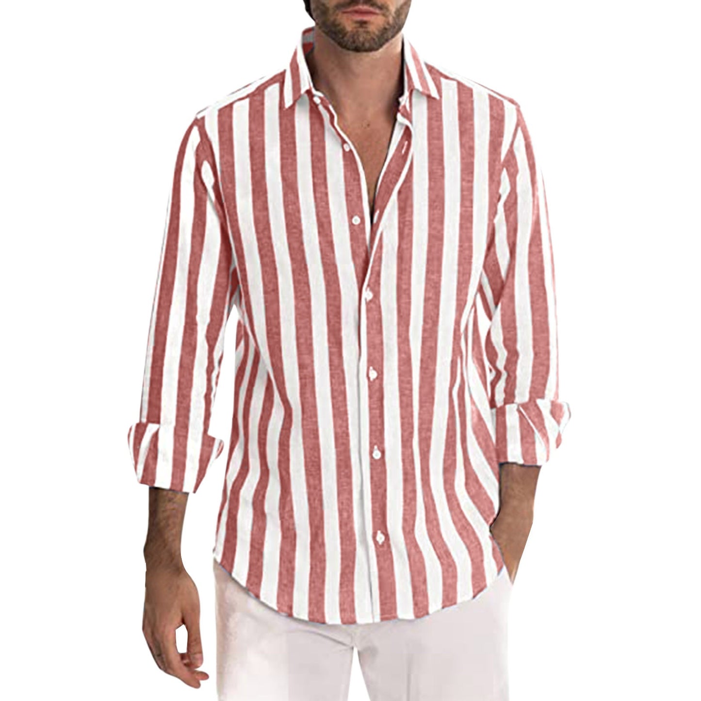 Camisa Casual Rayada para Hombre – Manga Larga Estilo Británico de Ajuste Holgado