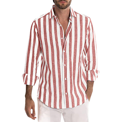 Camisa Casual Rayada para Hombre – Manga Larga Estilo Británico de Ajuste Holgado