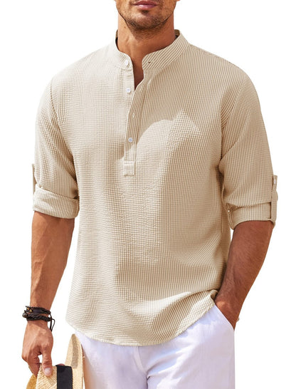 Camisa de hombre de manga larga con cuello alto – Jersey informal de corte holgado