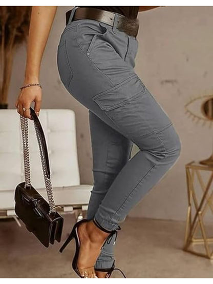 Pantalones de mujer estilo jogger cargo ajustados — Pantalones elásticos entallados estilo utilitario