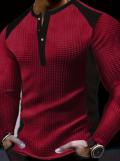 Chemise Henley gaufrée pour homme – Haut boutonnée toutes saisons blanc et noir