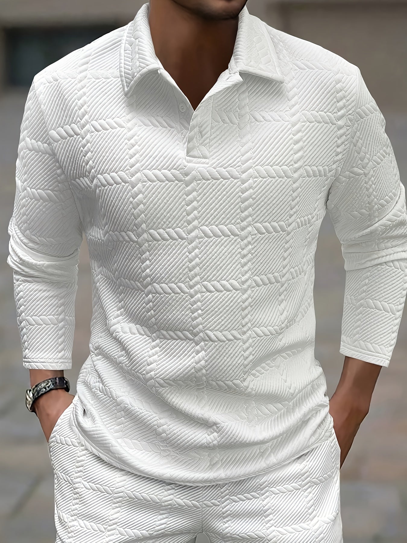 Polo de punto para hombre – Top de manga corta con jacquard geométrico