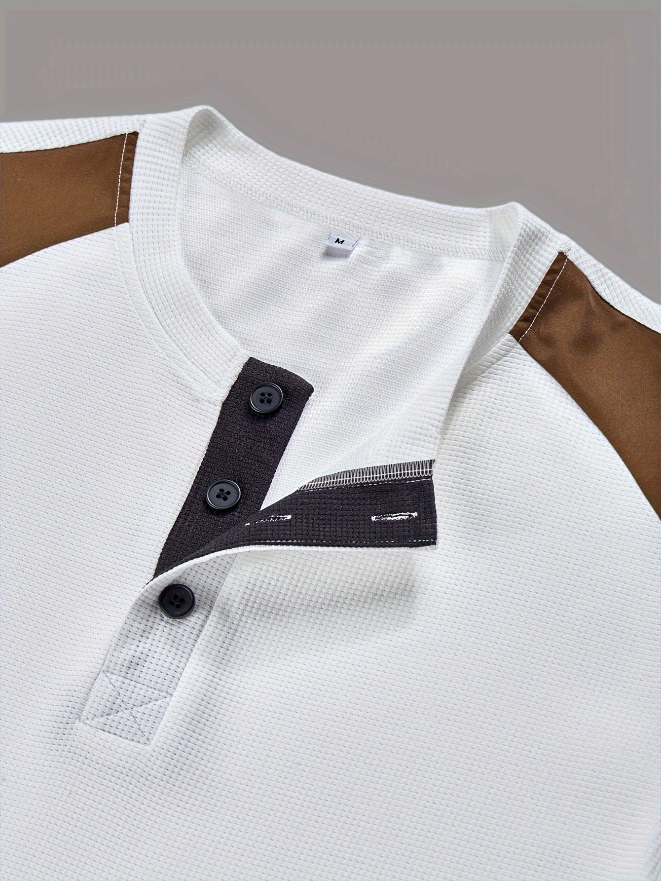 Haut Henley gaufré pour homme – Haut décontracté à manches longues et détails contrastants