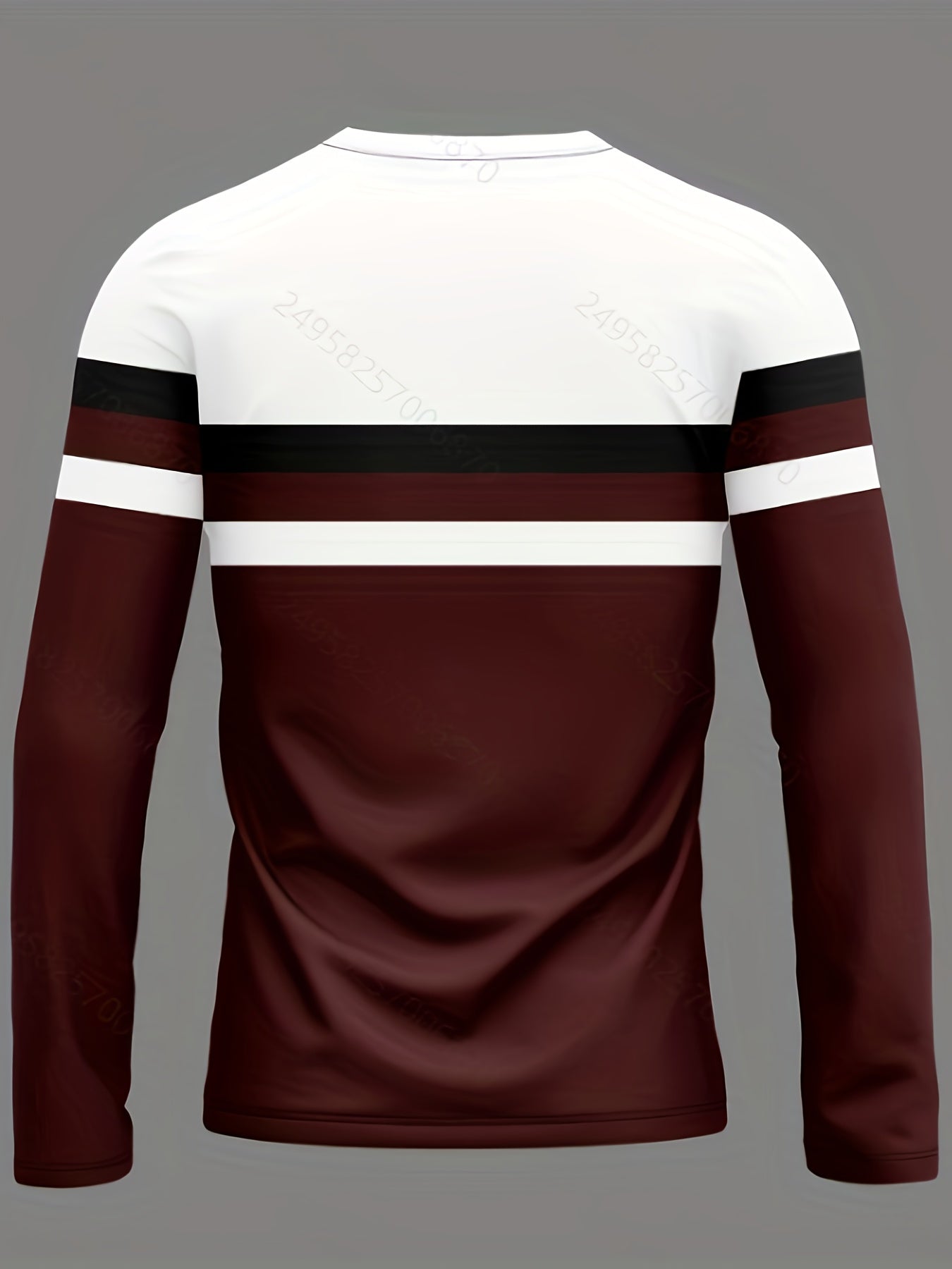 3D Geometric Street Tee – Wine Red Contrast Long Sleeve