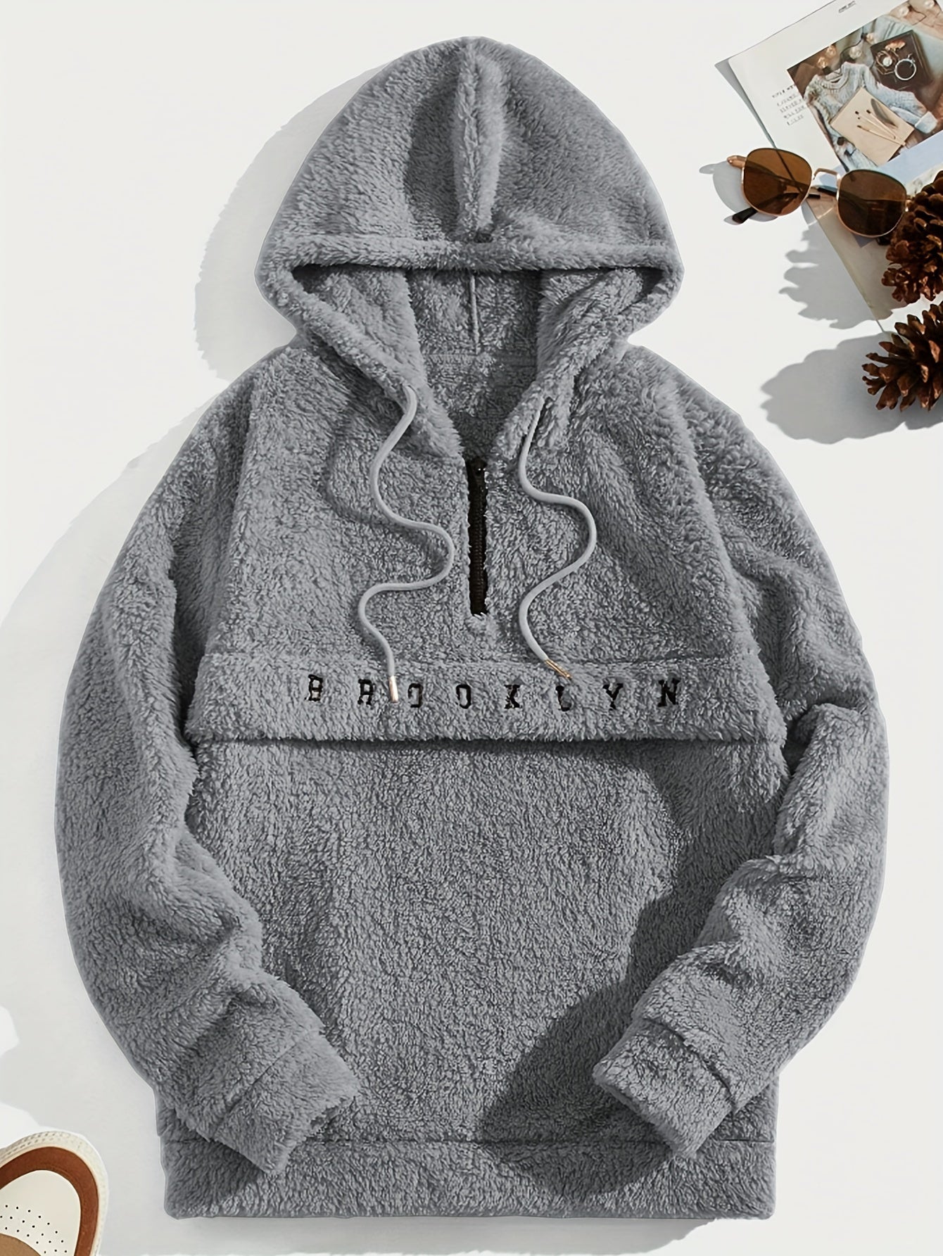 Sweat à capuche en molleton doux pour hommes – Demi-zip « Brooklyn » Pull d'hiver