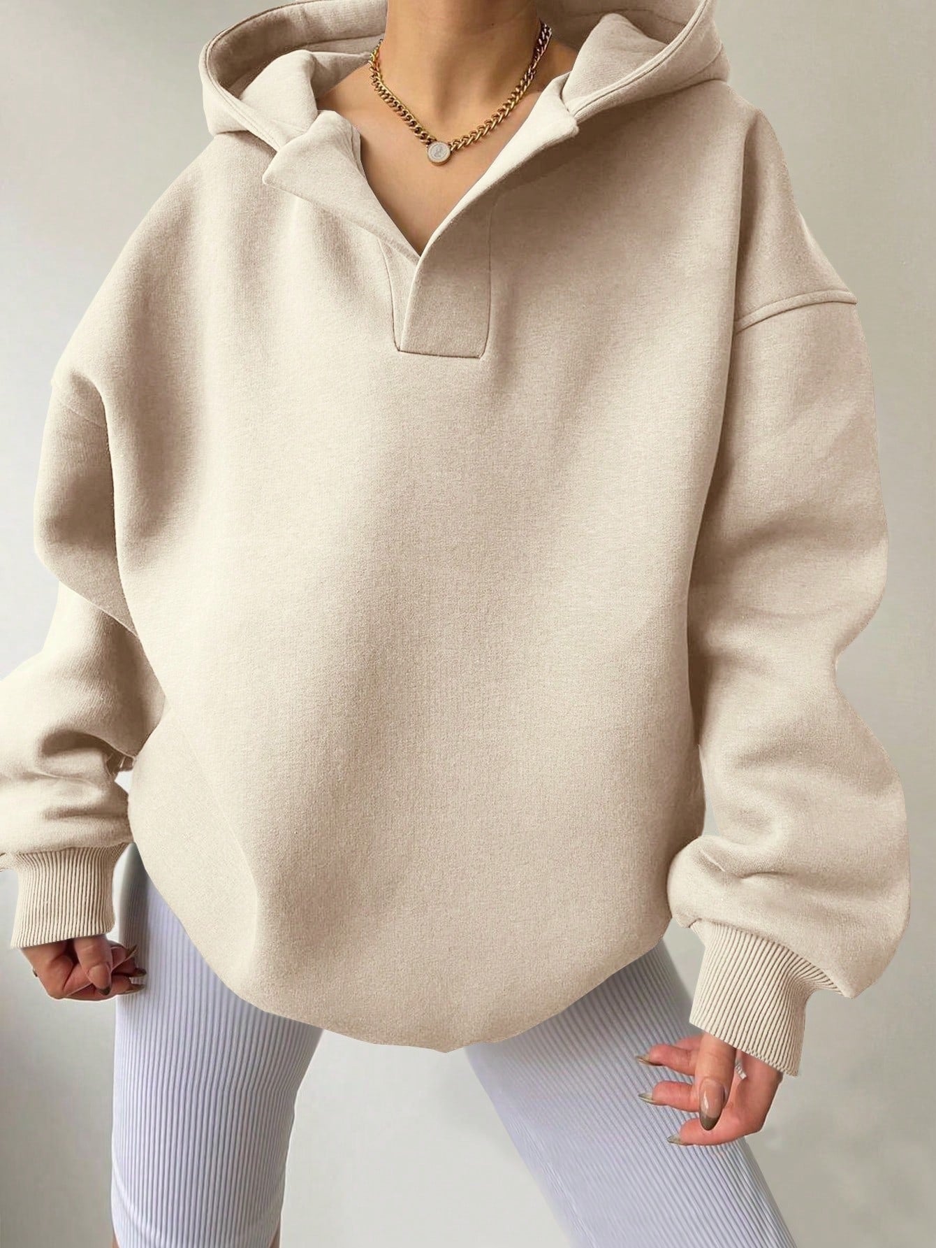 Sudadera con capucha de color liso para mujer – Sudadera holgada de manga larga