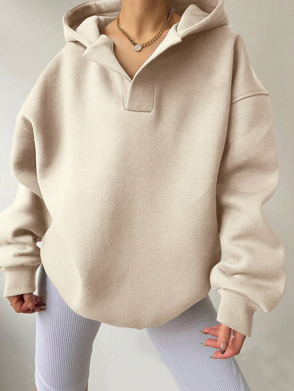 Sudadera con capucha de color liso para mujer – Sudadera holgada de manga larga