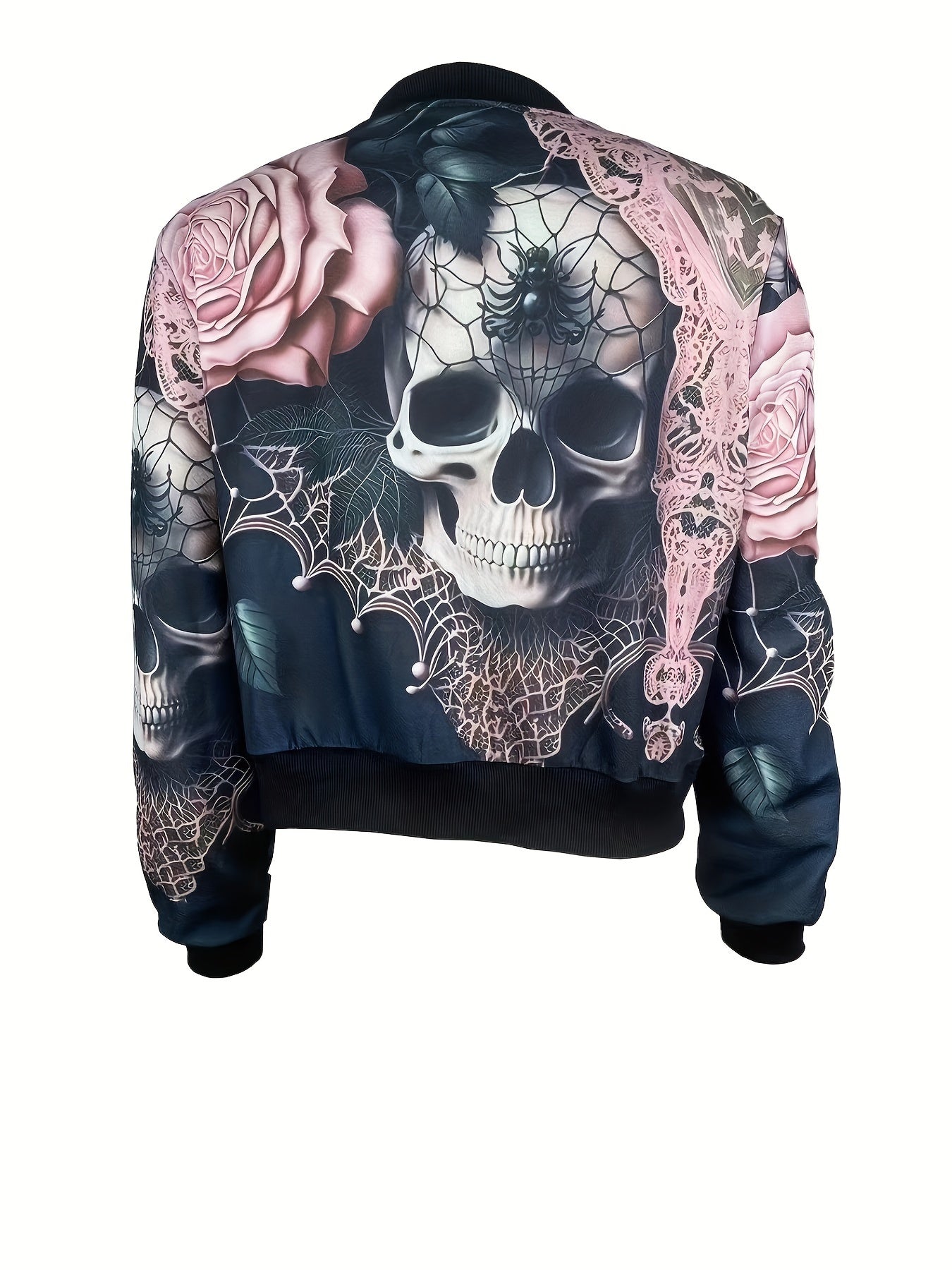 Women’s Printed Long Sleeve Jacket – Elegant Zip-Up Crew Neck Outerwear