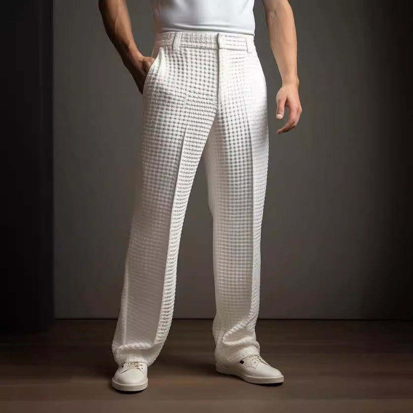 Pantalón de traje recto de gofre para hombre – Pantalones informales de negocios para toda temporada