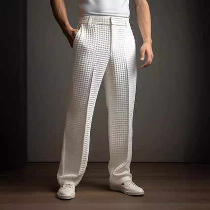 Pantalón de traje recto de gofre para hombre – Pantalones informales de negocios para toda temporada