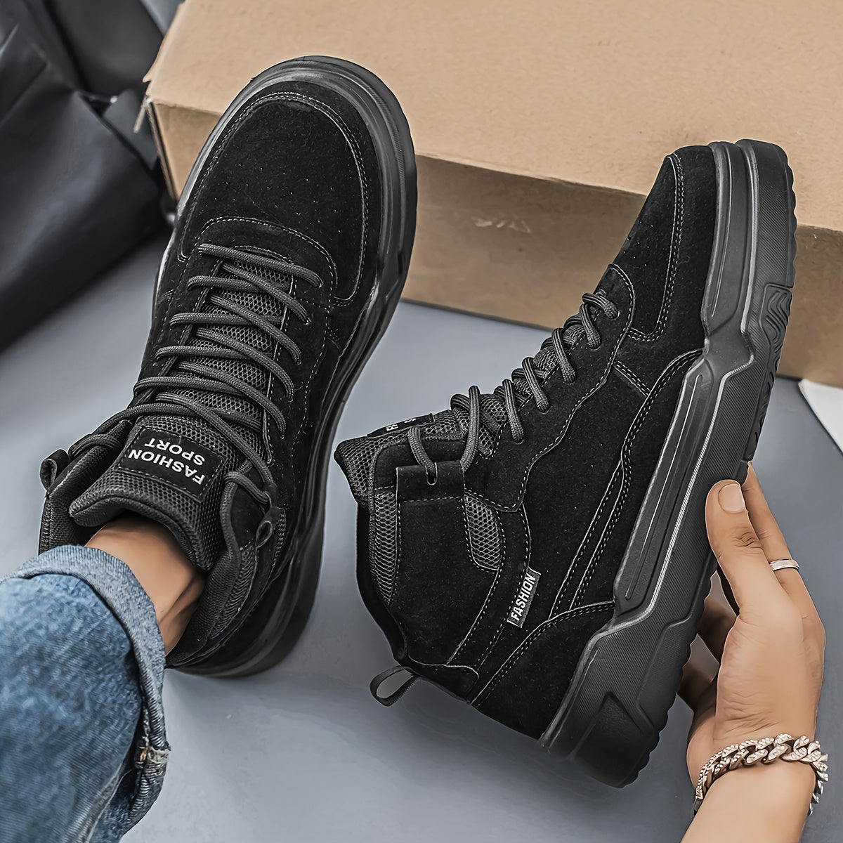Zapatillas de deporte urbanas de caña alta para hombre – Zapatillas deportivas con cordones