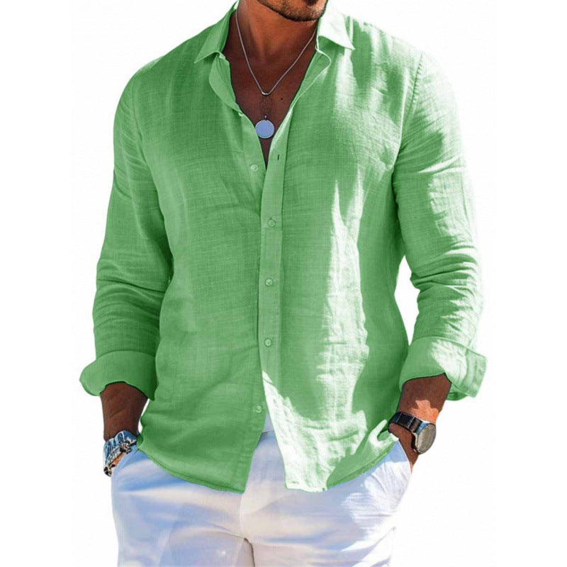 Camisa de manga larga con botones para hombre Loom & Soul™ – Top informal holgado de color liso con solapa