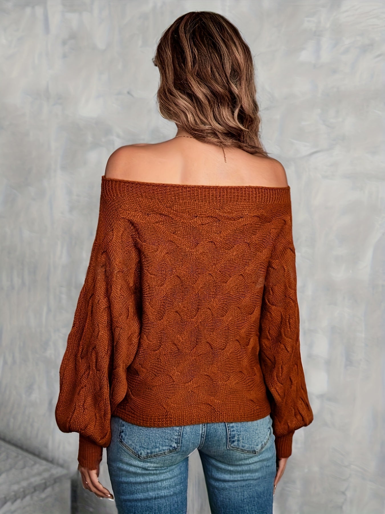Suéter murciélago para mujer con hombros descubiertos – Tejido holgado para todas las estaciones