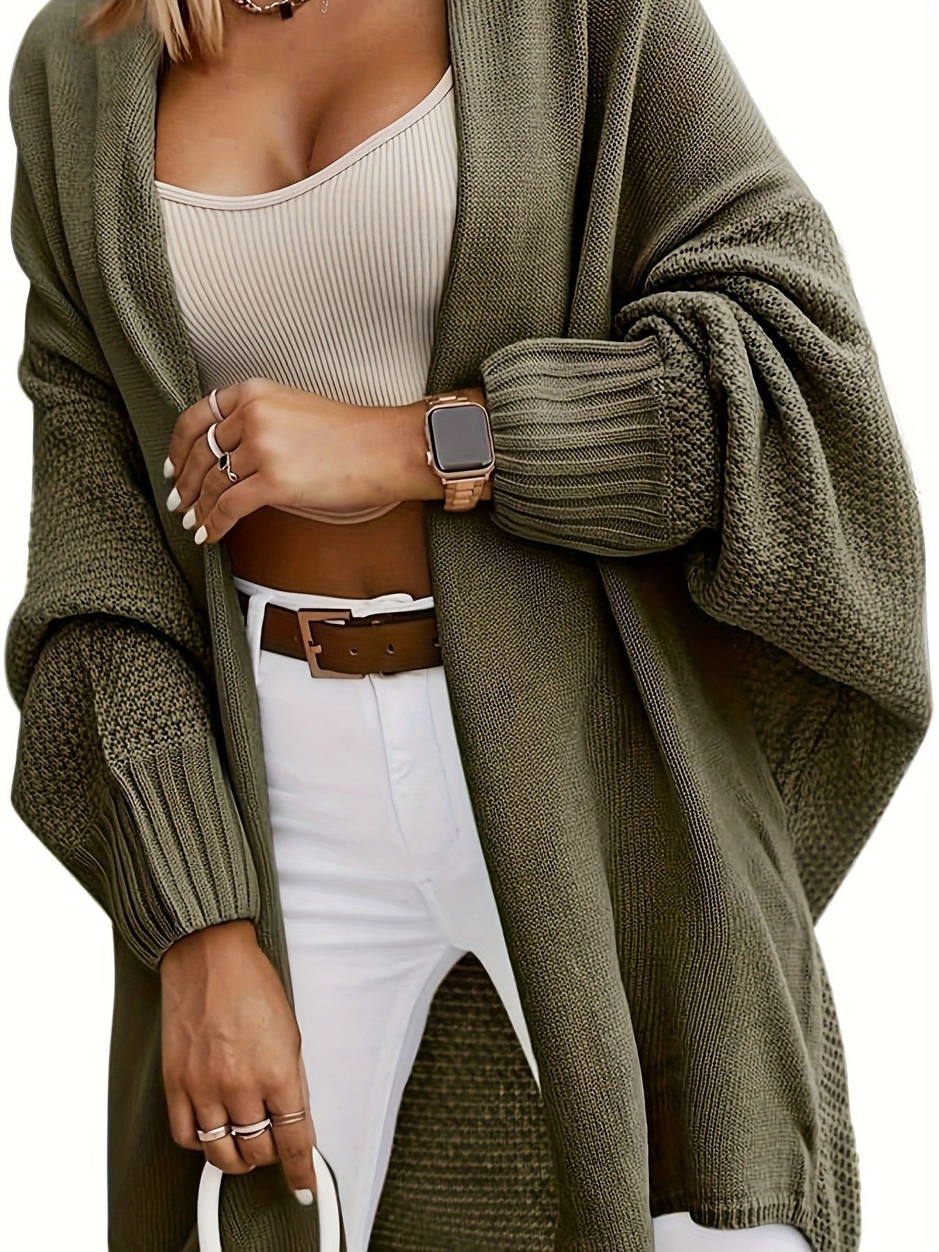 Cárdigan de punto oversize para mujer – Suéter con frente abierto y mangas murciélago