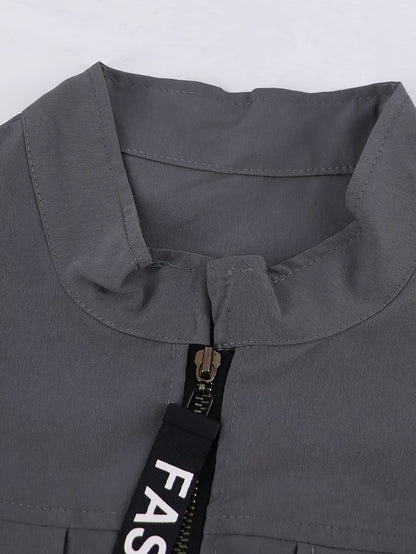 Conjunto de dos piezas con cremallera y diseño direccional – Ropa urbana informal para mujer