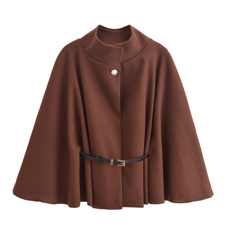 Haut cape chauve-souris Loom & Soul – Veste ceinturée en laine à col montant pour femme