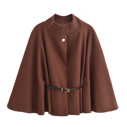 Haut cape chauve-souris Loom & Soul – Veste ceinturée en laine à col montant pour femme
