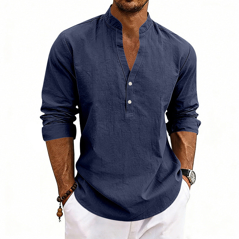 Men’s Linen V-Neck Long Sleeve – Breathable Casual Essential