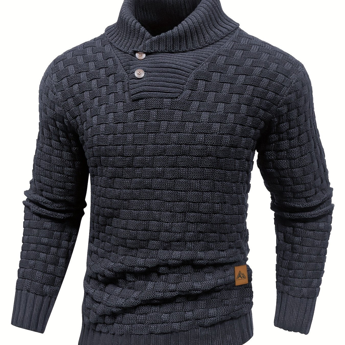 Men’s Waffle Knit Sweater – High Stretch Pullover with Lapel Collar