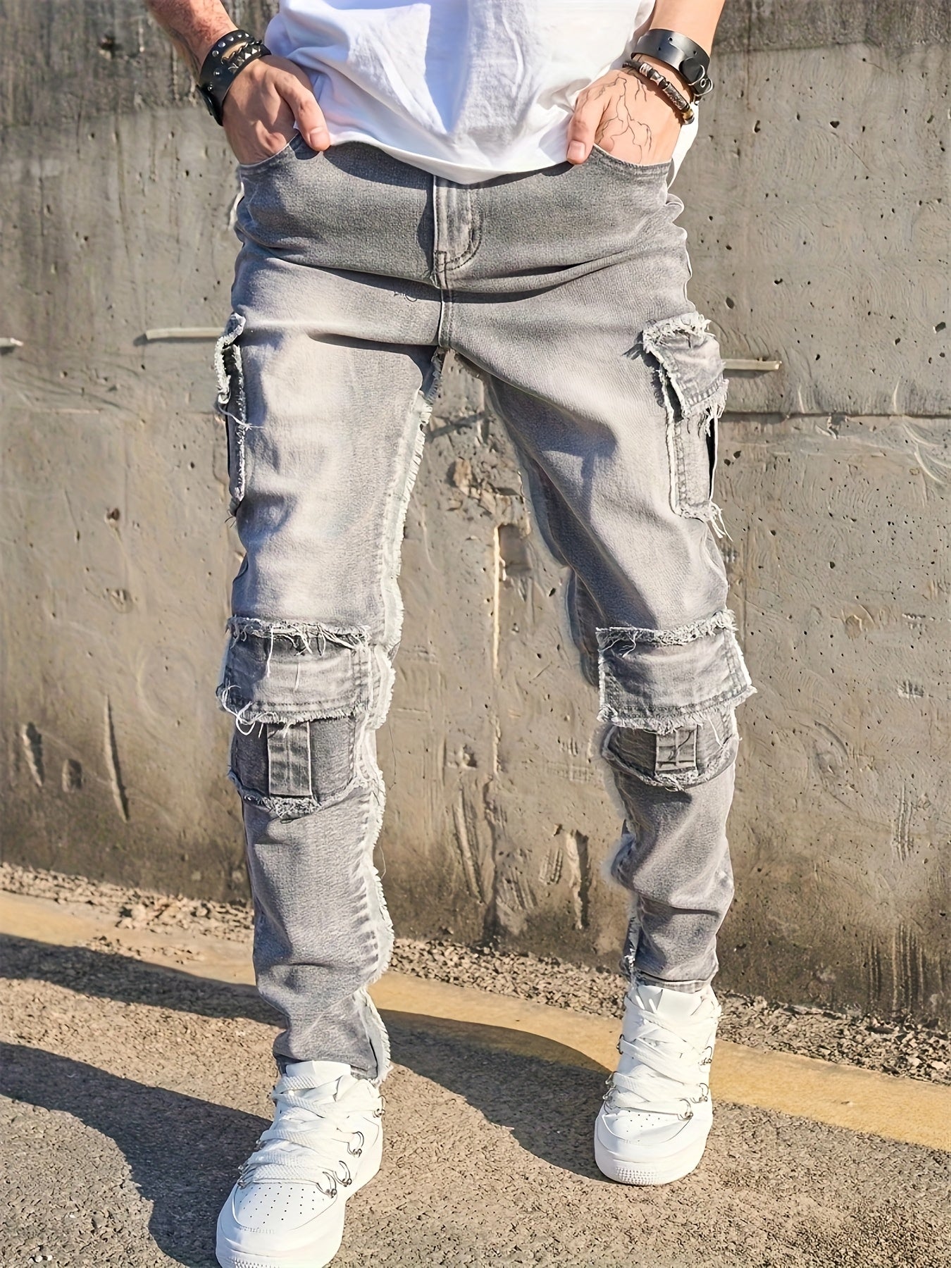 Vaqueros cargo slim fit para hombre – Denim de estilo urbano con múltiples bolsillos