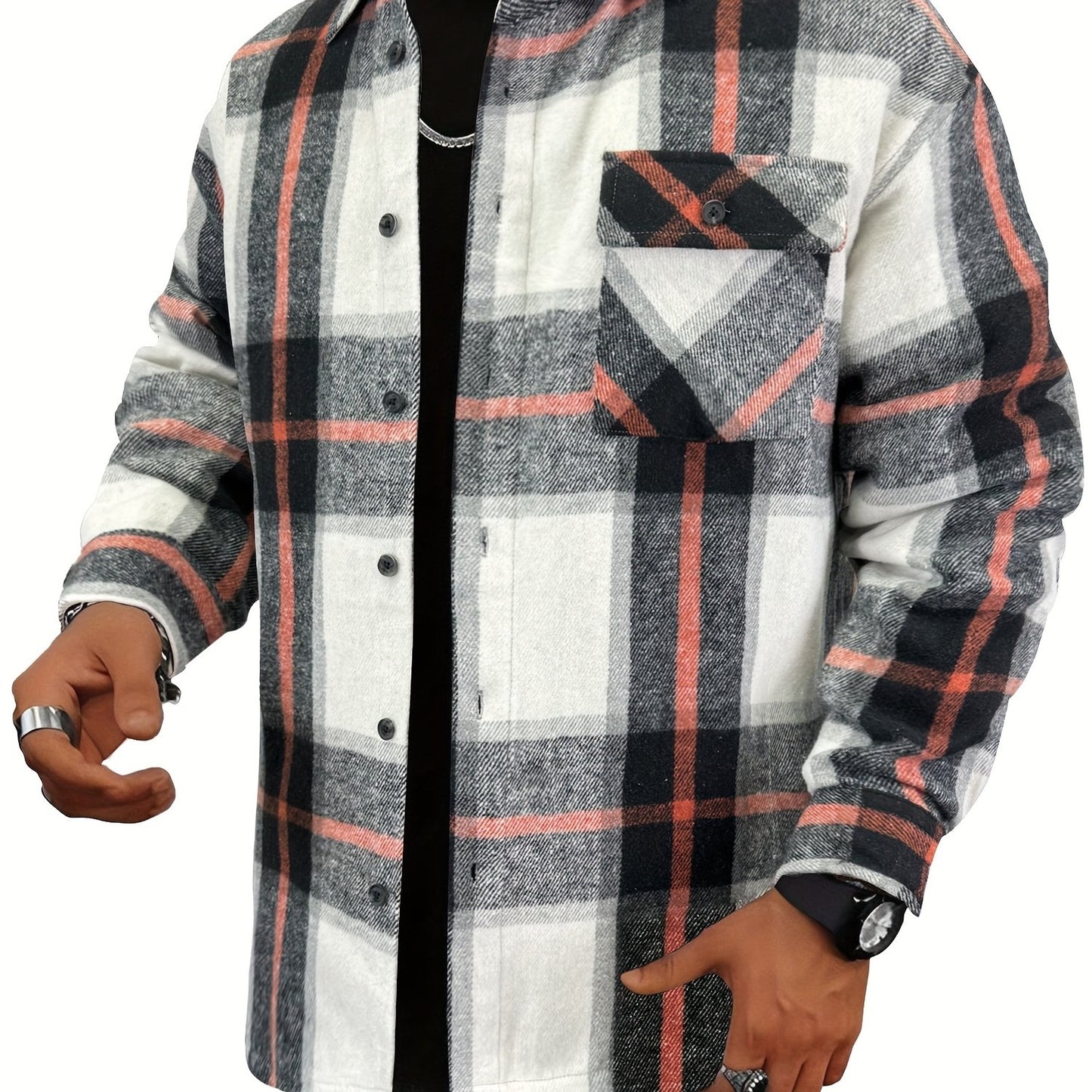 Chaqueta tipo camisa de lana a cuadros para hombre – Sobrecamisa cómoda a cuadros con botones