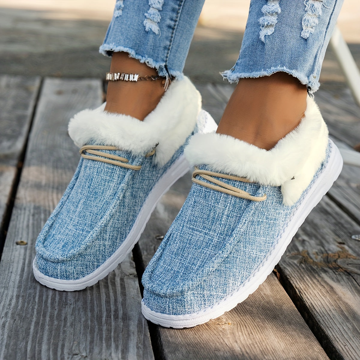Mocassins à enfiler pour femmes – Chaussures d'hiver décontractées chaudes et antidérapantes avec semelle en EVA