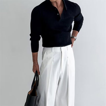 Polo homme ajusté à manches longues – Col à boutons
