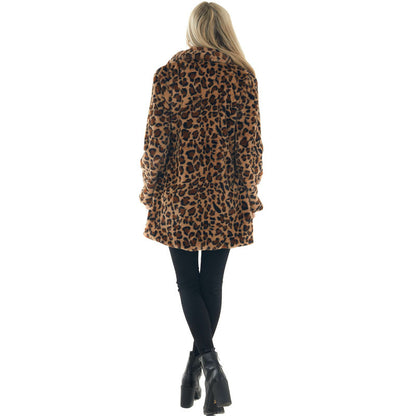 Chaqueta de felpa de leopardo para mujer – Abrigo de corte holgado