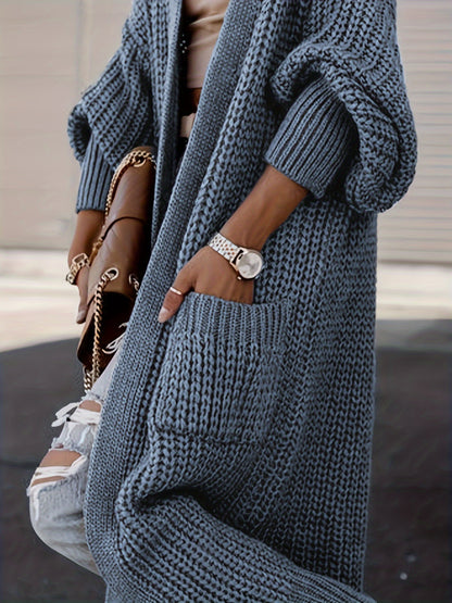 Elegante cárdigan acanalado con cuello en V profundo – Suéter de punto de otoño/invierno para mujer