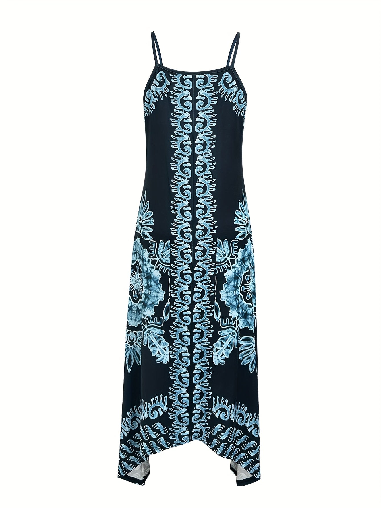 Bohemian Floral Maxi Dress – V-Neck Spaghetti Strap Summer Dress