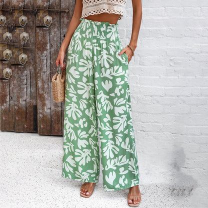 Loom & Soul™ Pantalon imprimé élégant – Pantalon femme taille haute, coupe droite et ample pour l'été et la plage