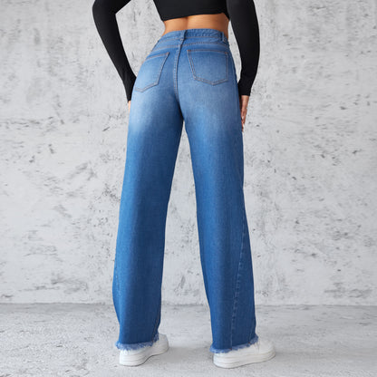 Vaqueros de pernera ancha y talle alto Loom & Soul™ – Pantalones casuales rectos de mezclilla para mujer