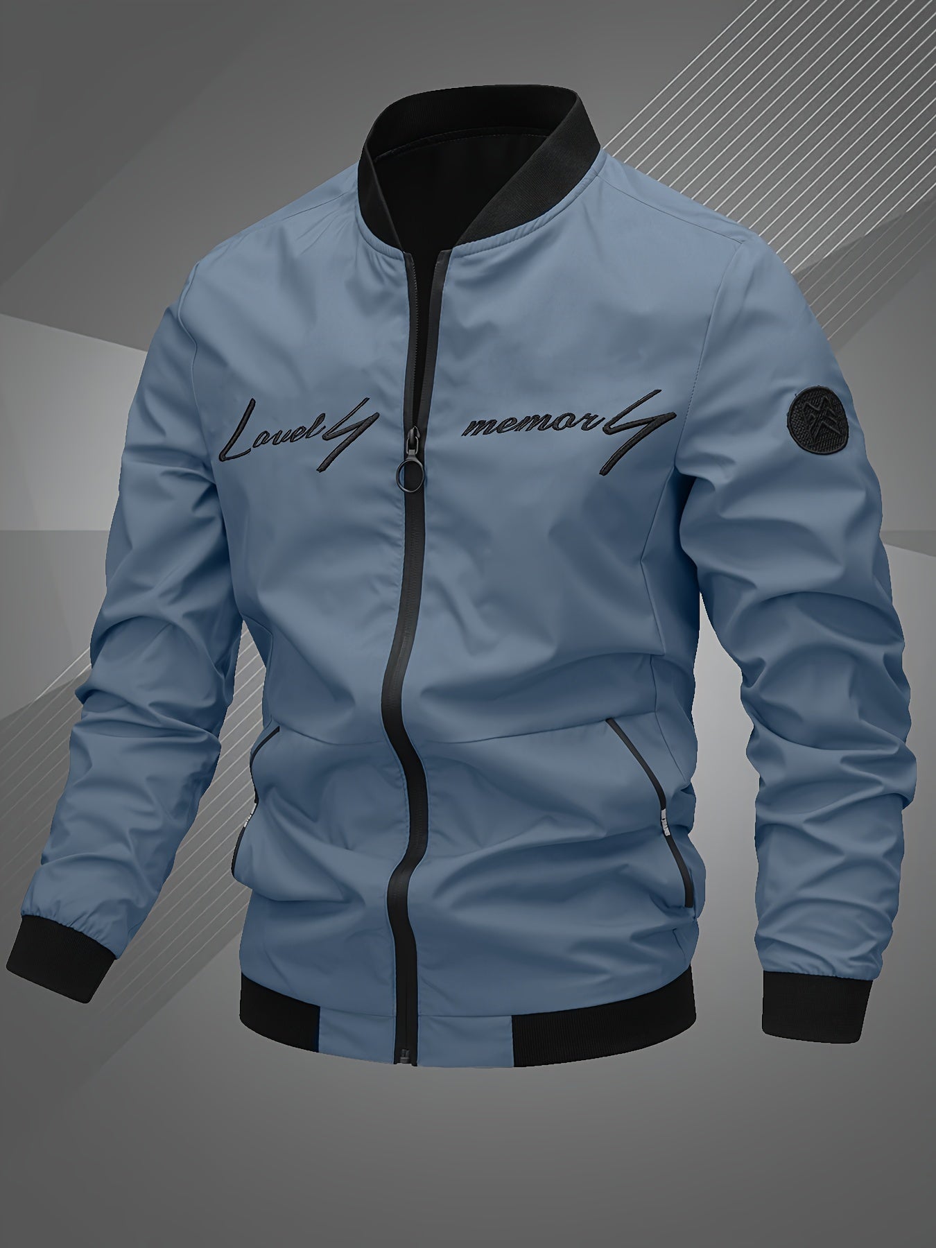 Men’s Letter Embroidered Bomber Jacket – Sporty Casual Streetwear