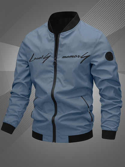 Men’s Letter Embroidered Bomber Jacket – Sporty Casual Streetwear